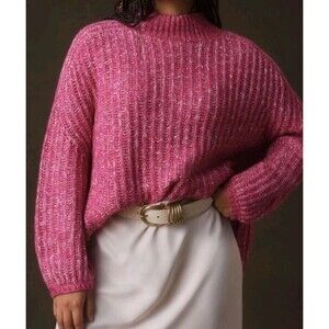 Anthropologie Pilcro Pink Textured Oversized Sweater Mock Neck Tunic Sz XL